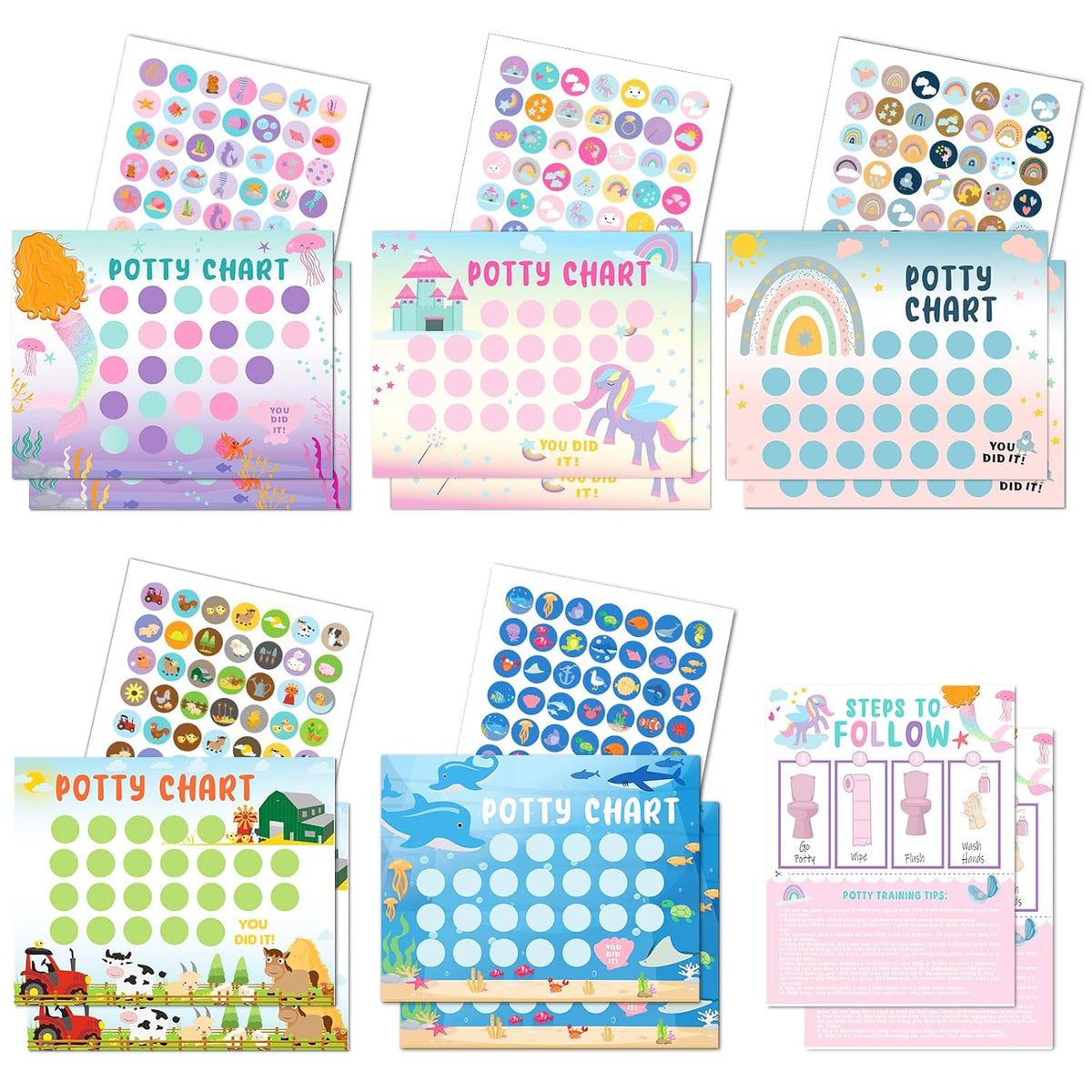 Potty Training Chart for Toddler 17 PCS Potty Training Sticker Chart 5 Fun Styles Potty Chart for Girls with Stickers Stickers for Kids Potty Training Reward