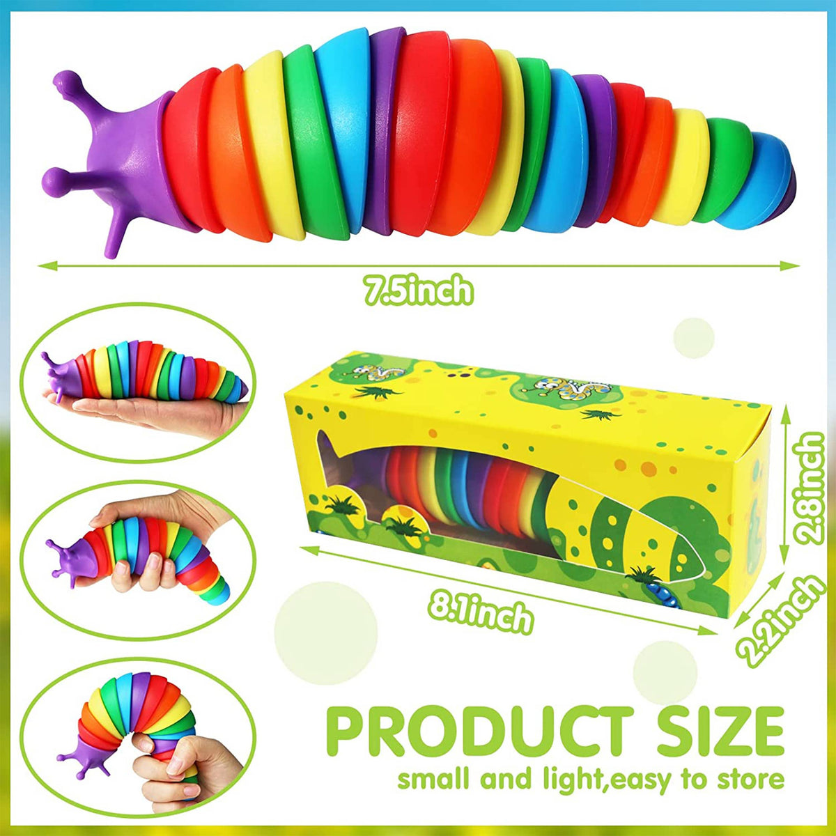 Rainbow Sensory Fidget Slug Kids Toys- Assorted